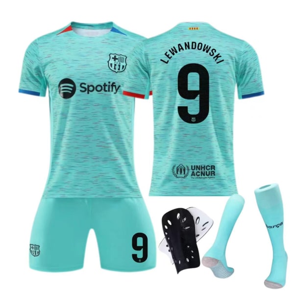 23-24 Barcelona andra bortatröja barn vuxen kostym sport fotbollströja Size 9 socks + protective gear 20