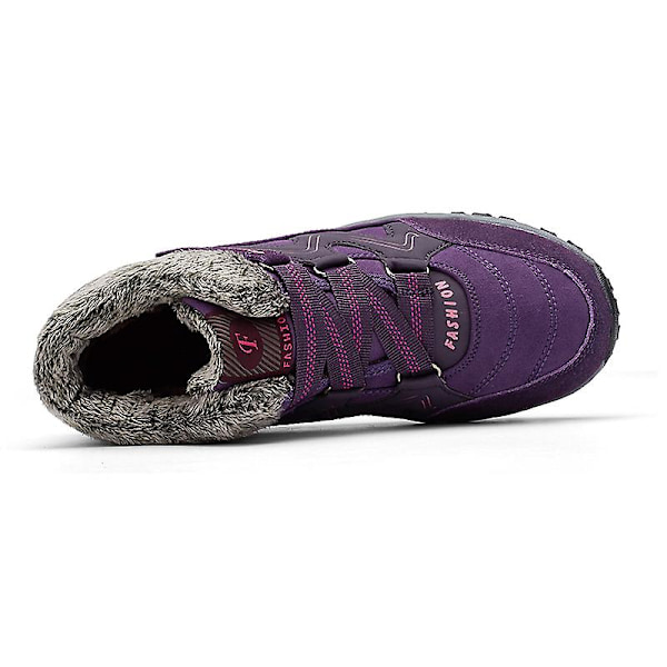 Vanntett snøsko med fôr for kvinner, glipp på, pelsfôret sneakers, vintervarme sko 2K6137 Lilla Purple 39