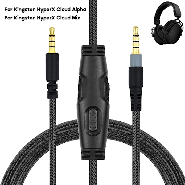 Flettet kabelforlengelseskabel for HyperX Cloud Headset-kabel dempingsvolumkontroll B B