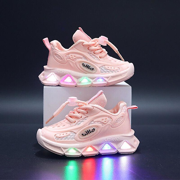 Flickande pojkar småbarn lysande tränare skor barn led ljus upp blixt sneakers storlek rosa Pink 25 yards inside length 15cm