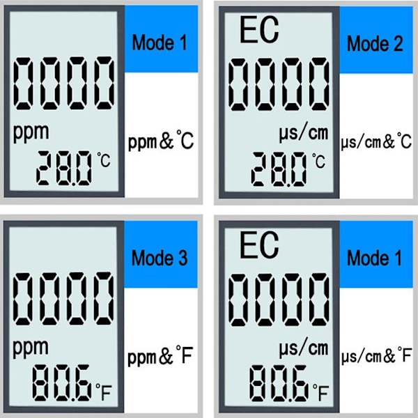 Digital tester 3 i 1 TDS-måler EC og temperatur med display blue