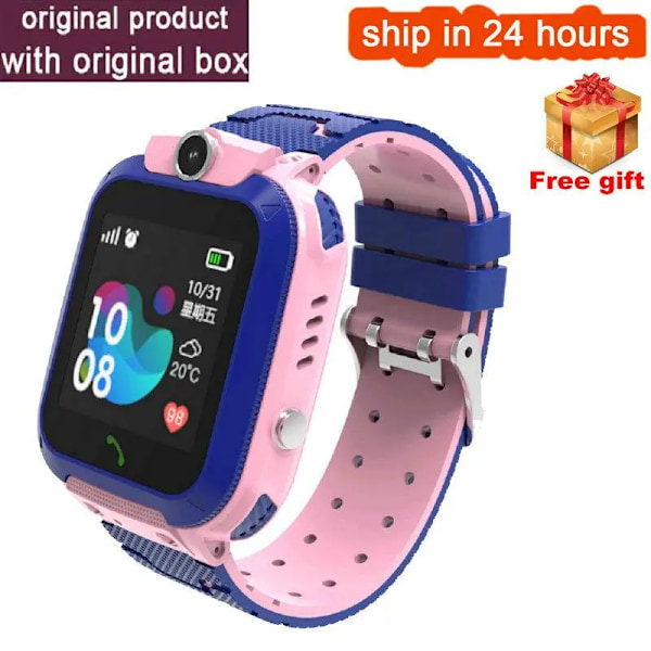 Q12 Barnklocka Smart Watch SOS Telefonklocka Smartwatch Kamera Med Sim-kort Vattentät IP67 Barnpresent för IOS Android Pink