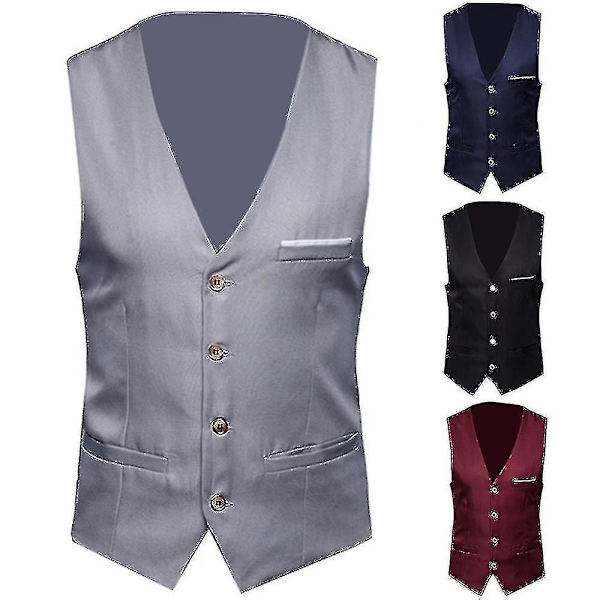 Plus Size Herre Solid Farve Suit Vest Enkeltbrystet Business Vest - WELLNGS Mørkerød Dark red 4XL
