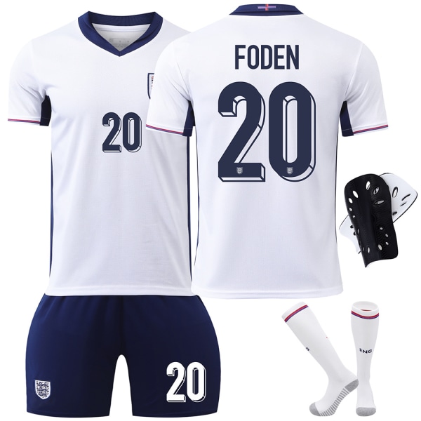 2024 EM England tröja nr 9 Kane 10 Bellingham 20 Foden fotbollströja set version No. 20 socks + protective gear 20 yards