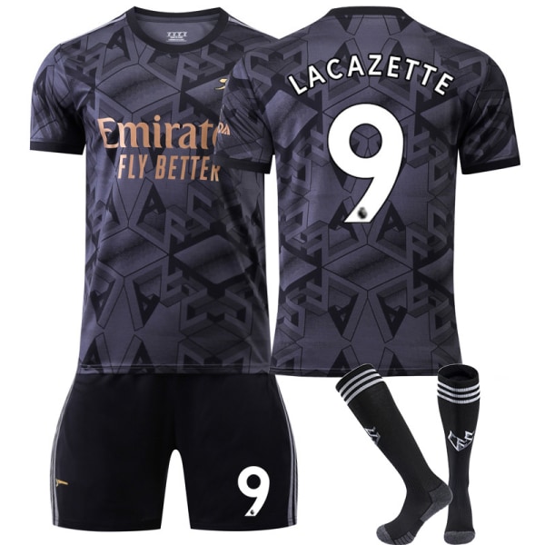 Fotballdraktsett Arsenal borte svart nr. 7 Saka 9 Lacazette 19 Pepe 14 Aubameyang 22-23 Size 9 with socks L