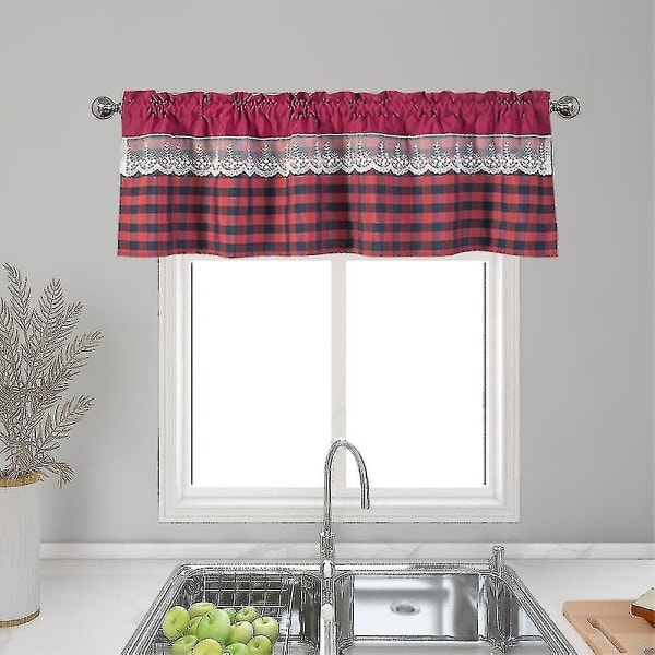 Kjøkken Gardiner Dekor Vindu Gardin Luksus Cafe Valance Topper Draperier Vinrød 130cmx41cm