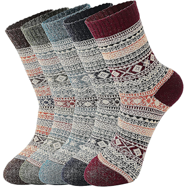 5 par damsockor i ull, vintervarma ullsockor, tjocka stickade sockor, vandringsstrumpor, varma tjocka mjuka mysiga sockor
