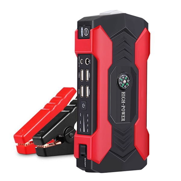 12V Motorbil Powerbank Starter Motor Bærbar Jump Starter med LED Lommelygte Biler Nødoplader USB Opladning Rød ed