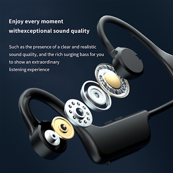 Halsbånd Åbne Øre Høretelefoner Vandafvisende Bluetooth Kompatibel Headset Knogleledning Headset Black