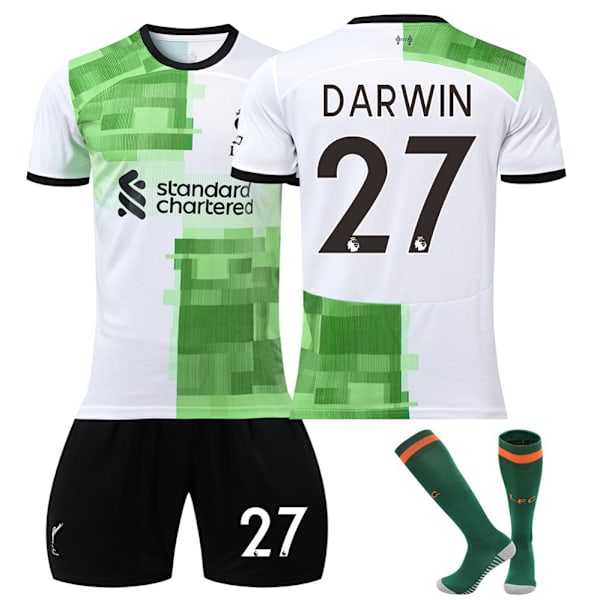 23-24 Liverpool borta grön tröja nr 11 Salah 27 Nunez 66 Arnold barnfotbollskläder No. 9 + Socks Protector 26 yards