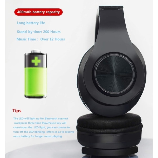 Langattomat Bluetooth-kuulokkeet, taitettavat yli korvan kuulokkeet mikrofonilla, LED-valaistut, langalliset ja langattomat kuulokkeet älypuhelimille/TV:lle/tietokoneelle