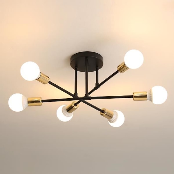 KIWAEZS 6-Light Chandelier Ceiling Lamp - Industrial Gold - E27 - Without bulb