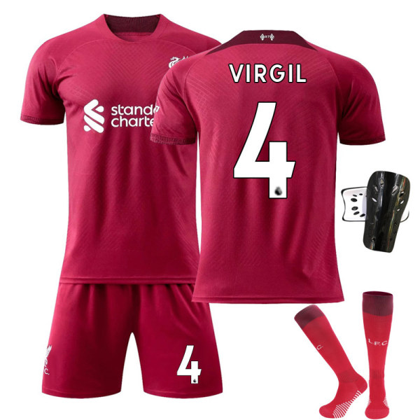 Säsong 22-23 Liverpool hemma nr 11 Salah tröja nr 10 Mane fotbollsdräkt nr 4 Van Dijk No. 4 with socks + protective gear Children's size 16