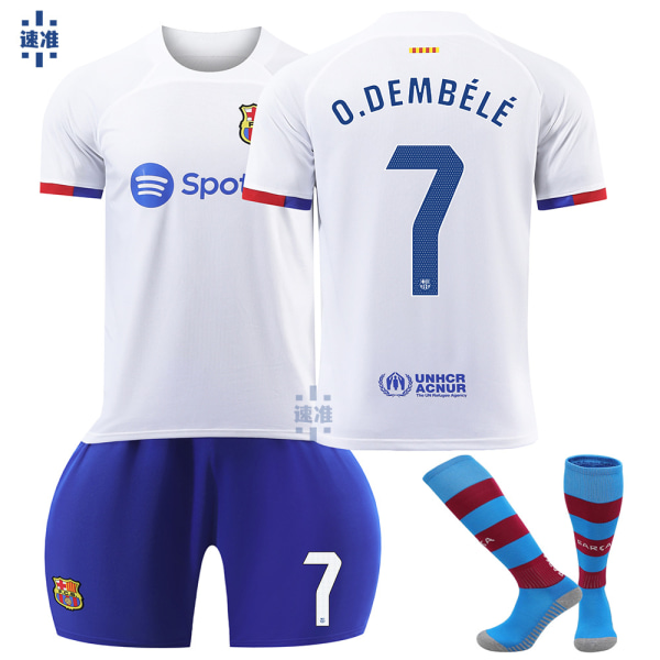 23-24 Barcelona udebanefodboldtrøje nr. 9 Lewandowski dragt 6 Gavi 21 De Jong 10 Messi børnetrøje med sokker Size 7 with socks S