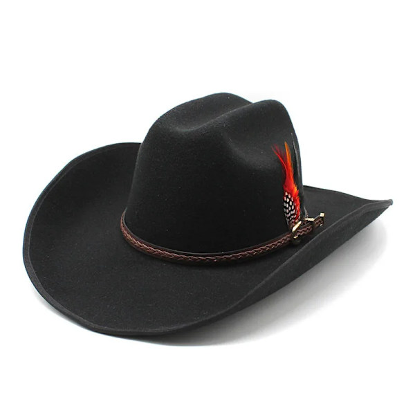 Retro Feather Tibetansk Stil Imitation Kasmir Kvinder Mænd Store Brede Skygge Yellowstone Cowboy Western Hat Cowgirl Cap 56 59cm Black