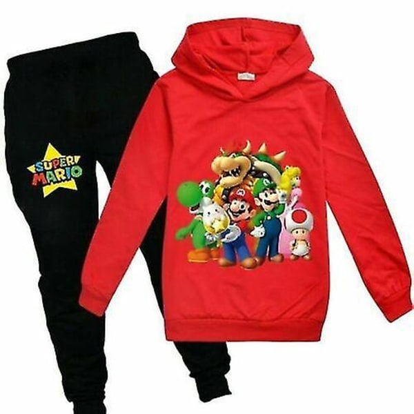 Super Mario Hoodie Topp og Bukser Sett Barn Gutter Jenter Sportsklær Jogging Dress_a Rød 130 (7-8 År)