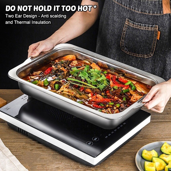 Rustfritt stål matbrett med håndtak Rustfritt holdbart matlagringsskuff for hjemmekjøkkenet Large Tray