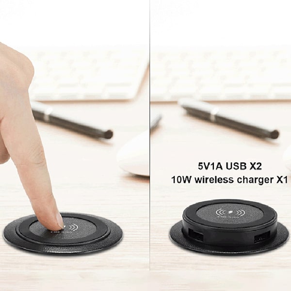 Pop-up skrivebords indbygget hurtig trådløs oplader med USB-port