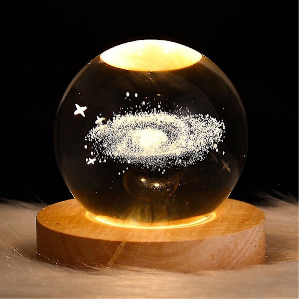 3D Galaxy Solsystem Krystallkule Nattelys Saturn Måne Planet Lasergravering Sengelampe Skrivebordslampe Med Base Gave Galaxy