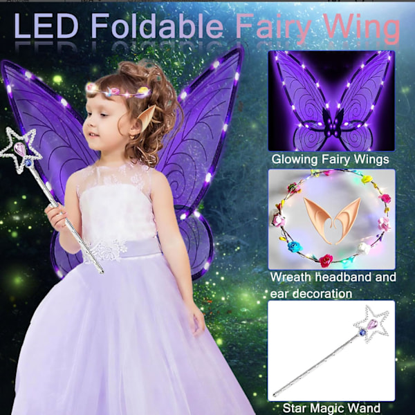 Glitrende fevinger til voksne, LED-pandebånd til temafester Stjerneklart lilla Star purple Star purple