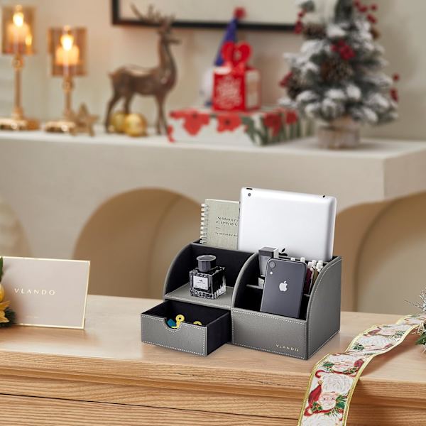 Elegantti 5-osainen työpöydän järjestäjä Kynäteline Sisältää laatikon Nahkainen Monitoiminen Toimiston Matkapuhelinjärjestäjä Kaukosäädin Dark Grey