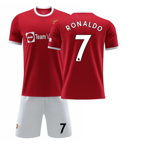 21-22 Ny Red Devils Hjemme Nr. 7 Ronaldo Trøje Nr. 6 Pogba Fodboldtrøje Sæt Nr. 18 Stjerne med Originale Sokker 2122 United Home Stadium No. 7 24#