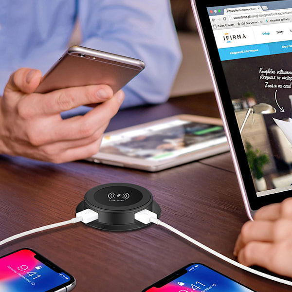 Pop-up skrivebords indbygget hurtig trådløs oplader med USB-port