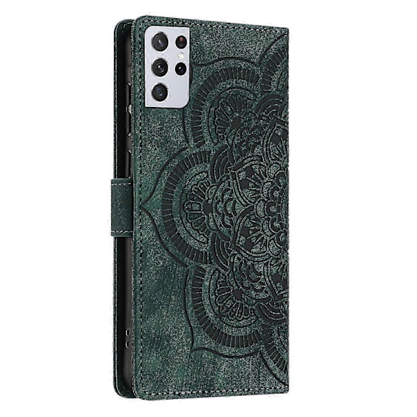 Frosted Læderetui til Mandala Emed Retro Telefon Grøn(FQ) For Samsung Galaxy S21 Ultra 5G Green