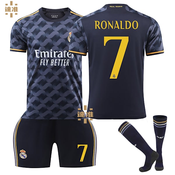 23-24 Real Madrid vierasjalkapalloasu No. 7 Vinicius 5 Bellingham 10 Modric lasten pelipaita setti C Ronaldo No. 7 socks 18 yards