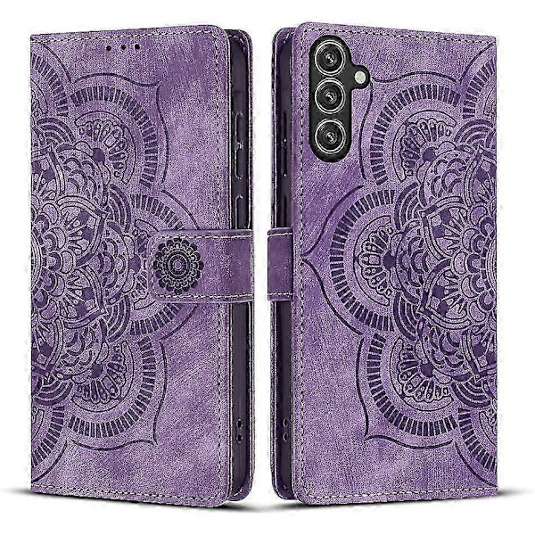 Frosted Læder Etui til Mandala Emed Retro Telefon Lilla(FQ) For Samsung Galaxy S24 FE 5G Purple