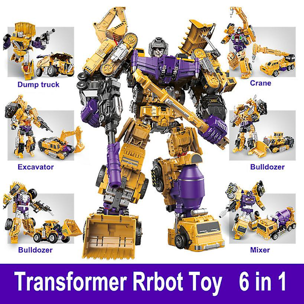 Transformasjonsrobotleketøy 6 i 1 - Teknisk kjøretøy, pedagogisk montering, deformasjon actionfigur, lekebil for barn (FMY) JJ631F