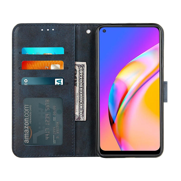 Kompatibel med Oppo A94 5g Etui Læder Folio Cover Pung Magnetisk Premium Etui Coque - Blå