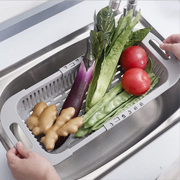 Hopfällbar diskhoavloppskorg multifunktionell frukt- och grönsakstvättkorg diskställ för avrinning förvaringsställ i plast White 2 pcs