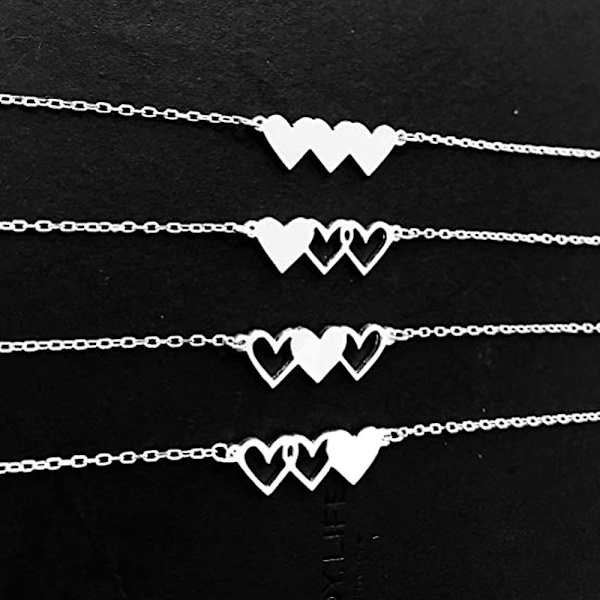3 kpl titaaniteräskaulakorua, Three Sisters of Hearts -kaulakoru Silver