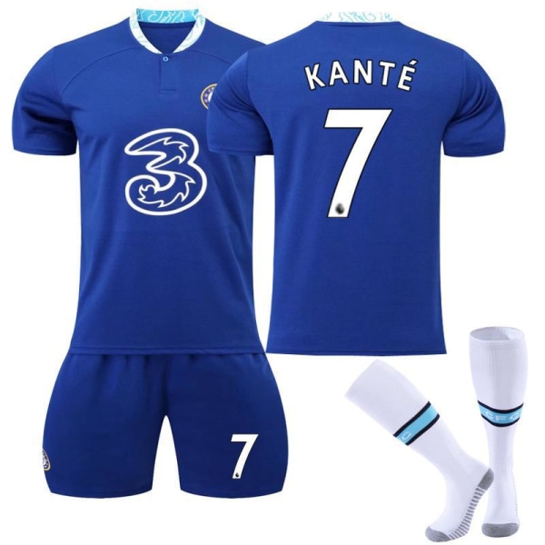 22-23 Chelsea hemma nr 9 Aubameyang 7 Kante 10 Pulisic fotbollsuniform set 19 Mount jersey Size 7 with socks #22