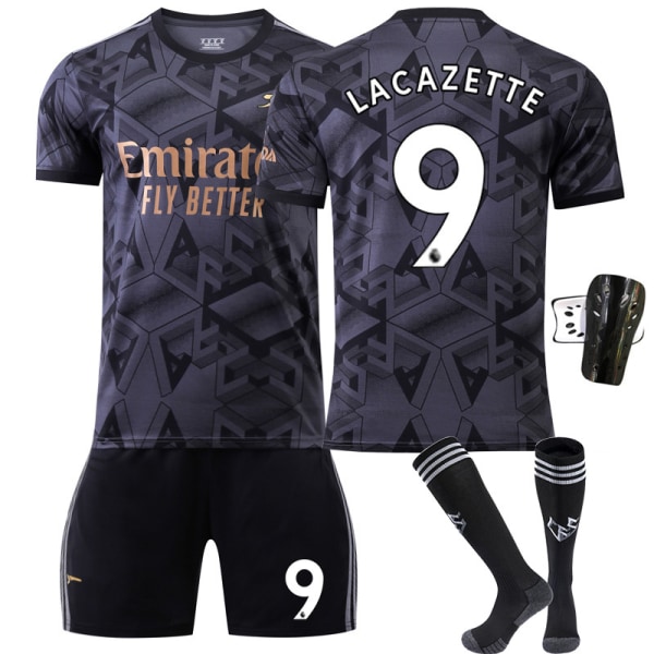 Fotballdraktsett Arsenal borte svart nr. 7 Saka 9 Lacazette 19 Pepe 14 Aubameyang 22-23 No. 14 w/ Socks & Gear Children's size 16