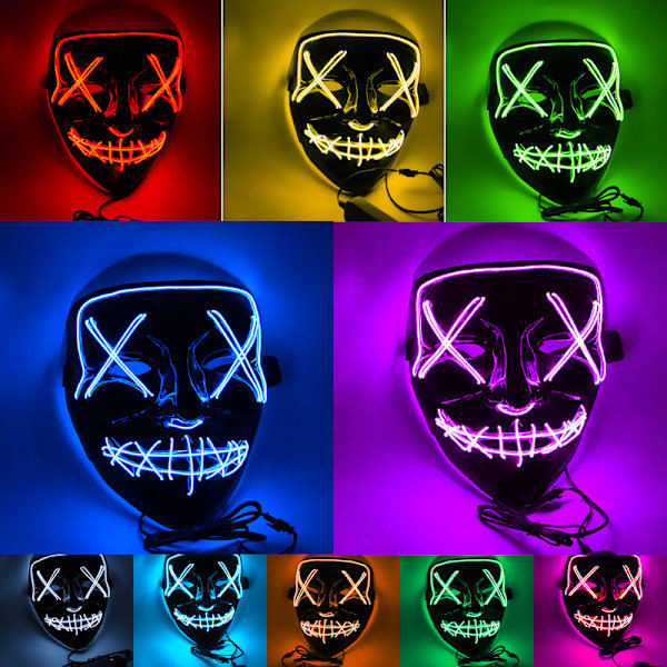 Halloween-naamio Led-hehku naamio El-johto valaisee puhdistusleffan pukuvalo Halloween-juhlat fluorescent green