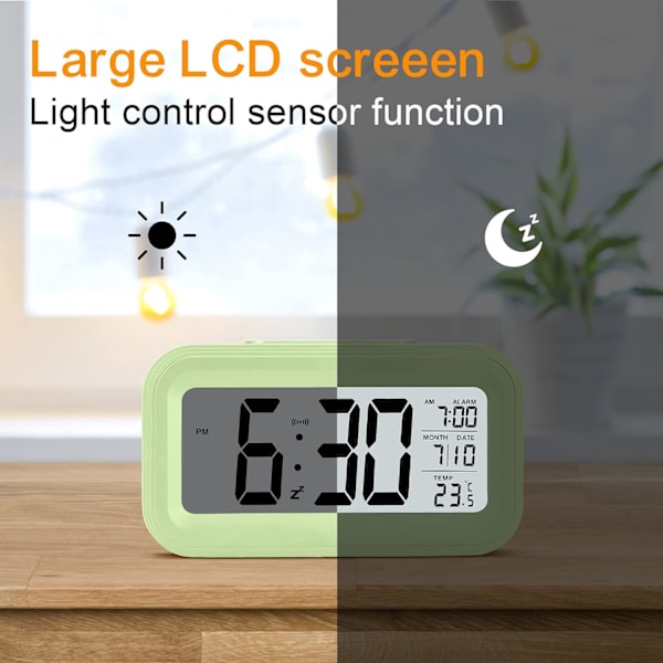 Växlarm 4,3\" LED-display, digital väckarklocka med batteridrift, snooze, enkel att använda, temperaturkalender, 12/24 timmar, ljuskontrollport Green