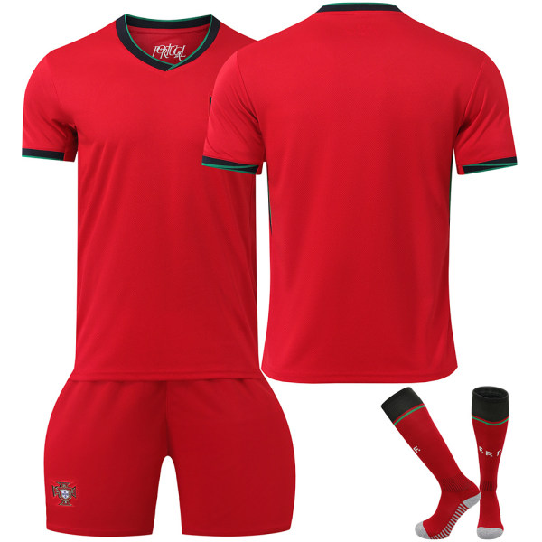 2024 Portugal fotbollströja nr 7 Ronaldo 8 B Fee 11 Phillips EM barn tröja set korrekt version Size 7 socks Size S