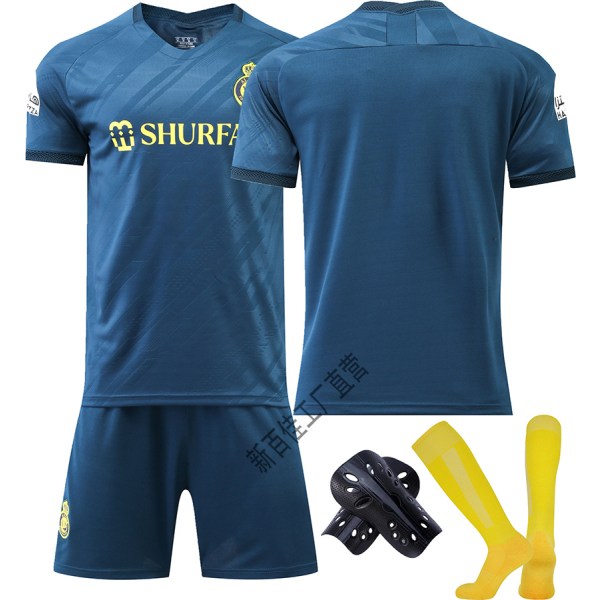 2023-24 Saudi League Riyadh Victory Away Jersey No. 7 Ronaldo lyhythihainen jalkapallopaita lasten setti No number + blue socks + gear Children 16