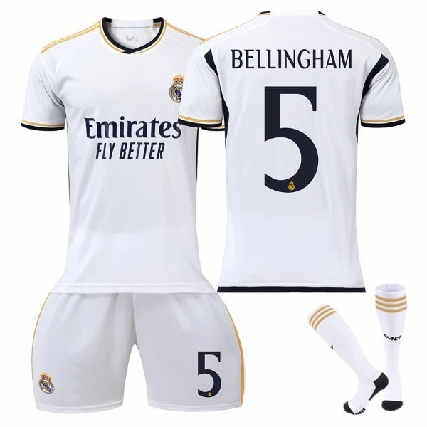 23-24 Bellingham 5 Real Madrid tröja ny säsong senaste fotbollströjor för vuxna för barn T Kids 22(120-130cm)