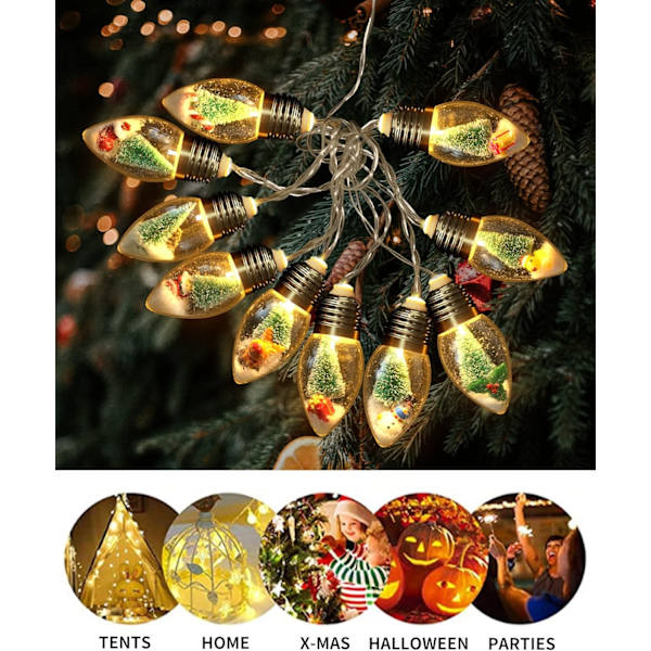 6,6 metrin joulukuusi vintage-koristevalosarja - 10 LED-lumipallolampua