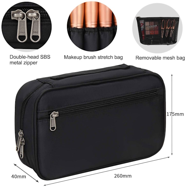16-huls håndholdt makeuptaske Rejsemakeuptaske Stor kapacitet multifunktionstaske med lynlås 260*175*40 mm (kun makeuptaske, uden makeupbørste)