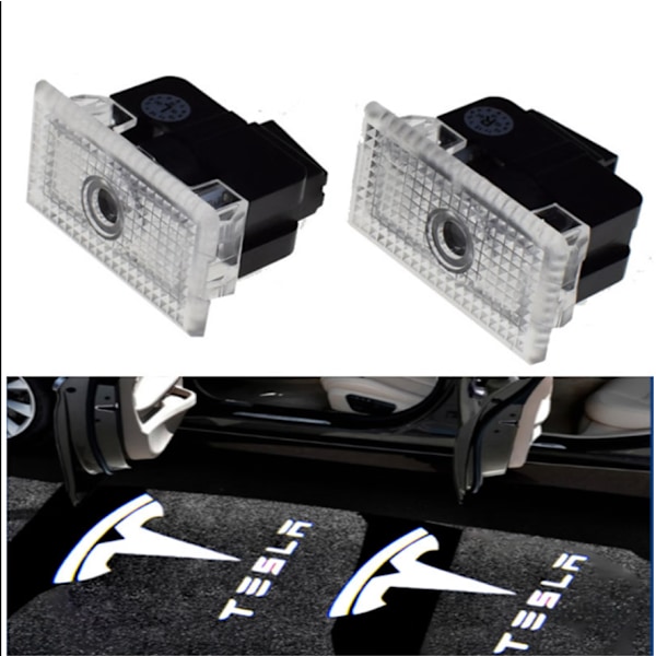 4 kpl Tesla-auton ovenvalo, Led-auton logovalot, Auton ovenprojektori Tesla Model 3, Model S, Model X, Model Y
