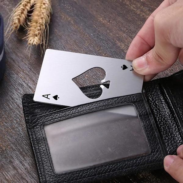 Pokerkort Öppnare i Rostfritt Stål, 2-pack Svart Silver, Bärbar Ess av Spader Kreditkortsstorlek, Lämplig för Bar Bartender Män och Kvinnor