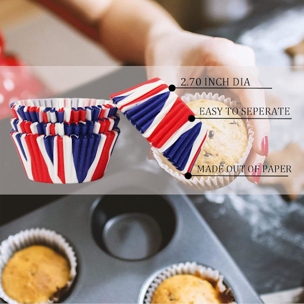 e Blå Union Jack Cupcake Liners, 100 stk. Mini Kings Coronation Bagekopper, Små Papir Muffinskopper Cupcake Liners Muffinskopper til Kong Charles Coro Aug