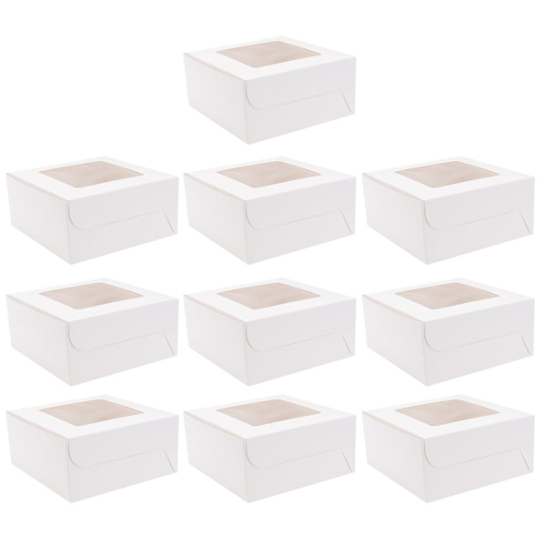 10 stk. 4 hulrums papirkage til cupcakes, dessertbeholder, bagerikagebærer til hjemmedesserter, butik (hvid) Hvid White