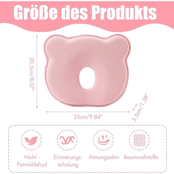 Babykudde sidostöd kudde baby baby kudde anti-platt huvud baby kudde huvuddeformation 101% bomull, baby huvudkudde minnesskum - gul yellow