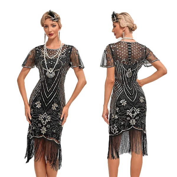 Plus Size 1920-tals Flapper Retro Klänning Great Gatsby Fest Tassel Pärlbesatt Charleston Dansklänning Cocktail Festklänning Kvällsklänning endast klänning dress only XL