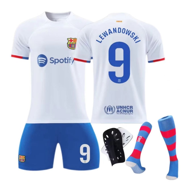 Barcelona vieraspaita lasten aikuisten puku jalkapalloasu Size 9 socks + protective gear 24